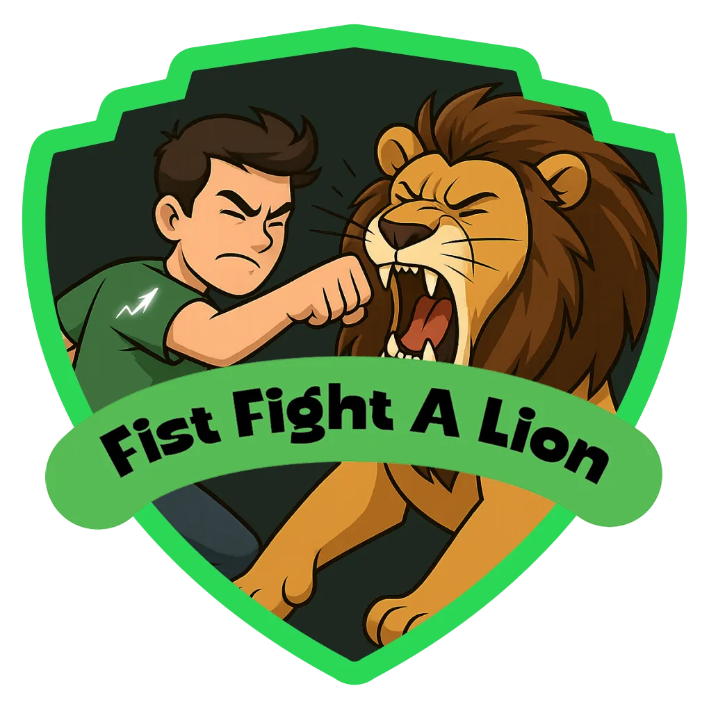 Fist Fight A Lion Badge Illustration