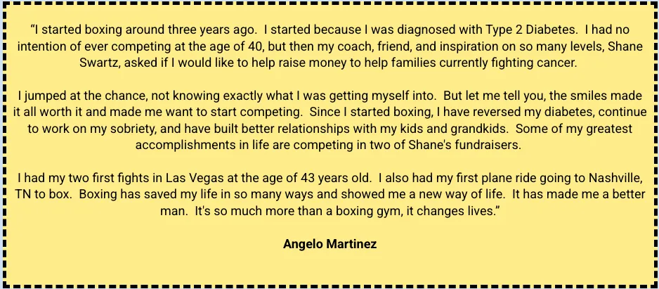 Knockout Cancer Boxing Club Member Angelo Martinez's Testimonial