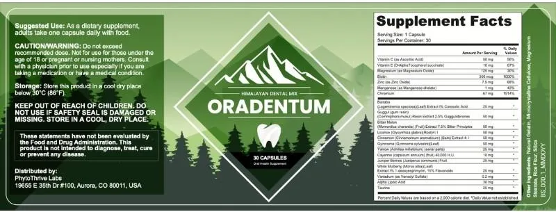 oradentum supplement facts label
