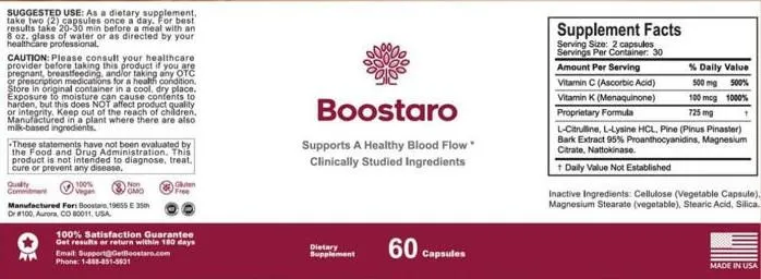 boostaro supplement facts lable