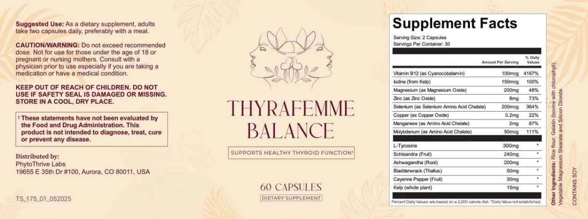thyrafemme balance supplement facts lable