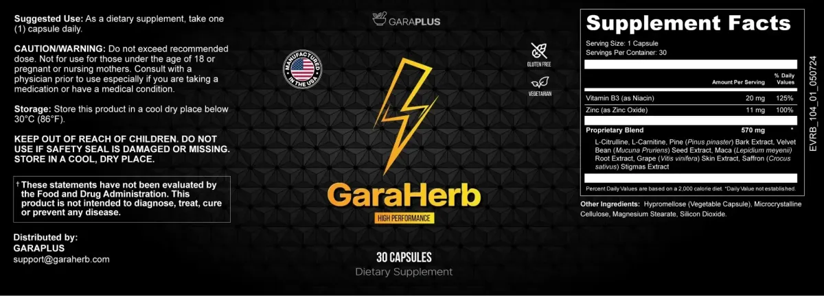 garaherb supplement facts lable