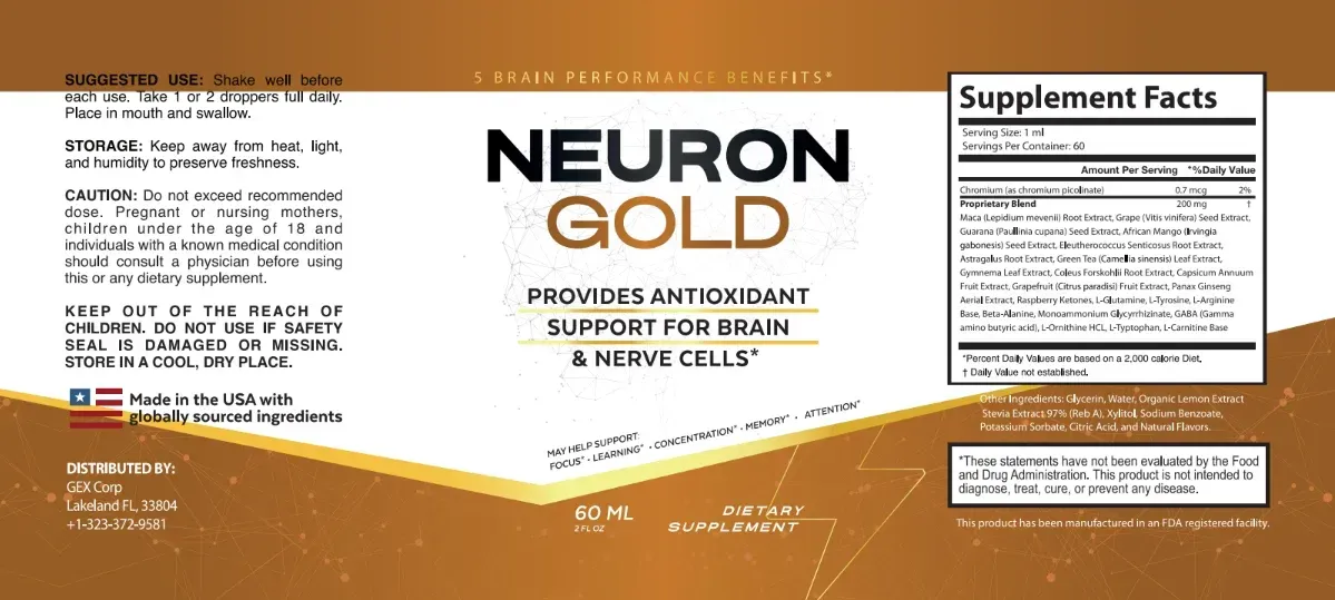 neuron gold supplement facts lable