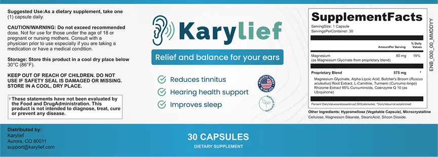 karylief supplement facts lable