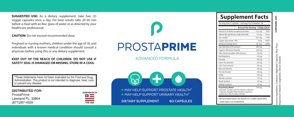 prosta prime supplement facts lable