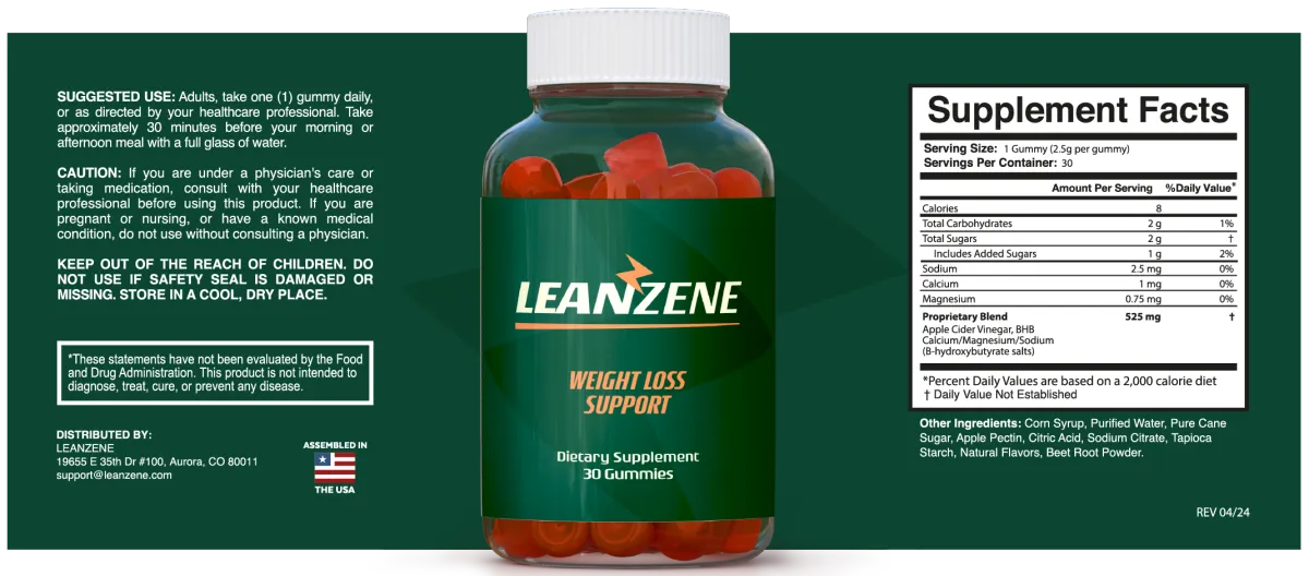 leanzene supplement facts lable
