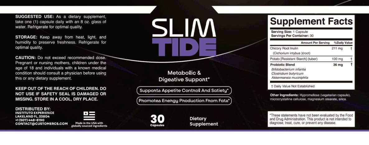 slimtide supplement facts lable