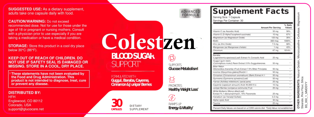 colestzen supplement facts lable