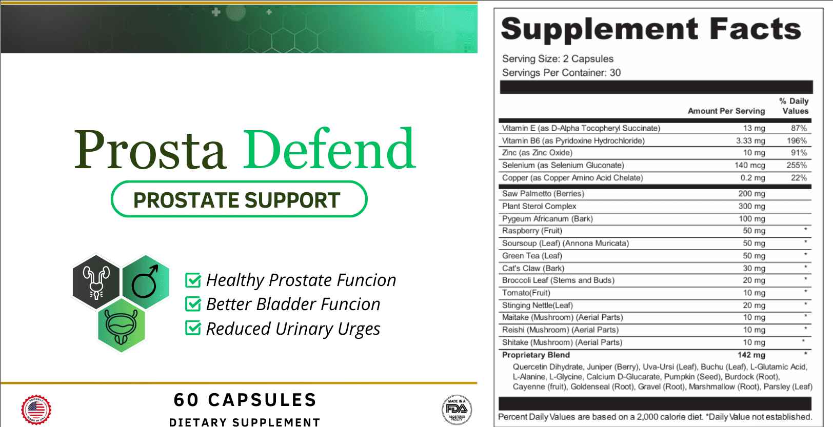 prosta defend supplement facts lable