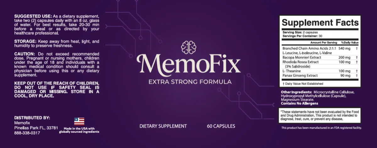 memofix supplement facts lable
