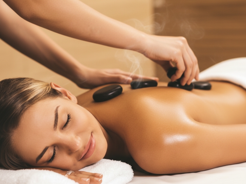 Hot stone massage in Houston using heated stones to relax muscles and improve circulation