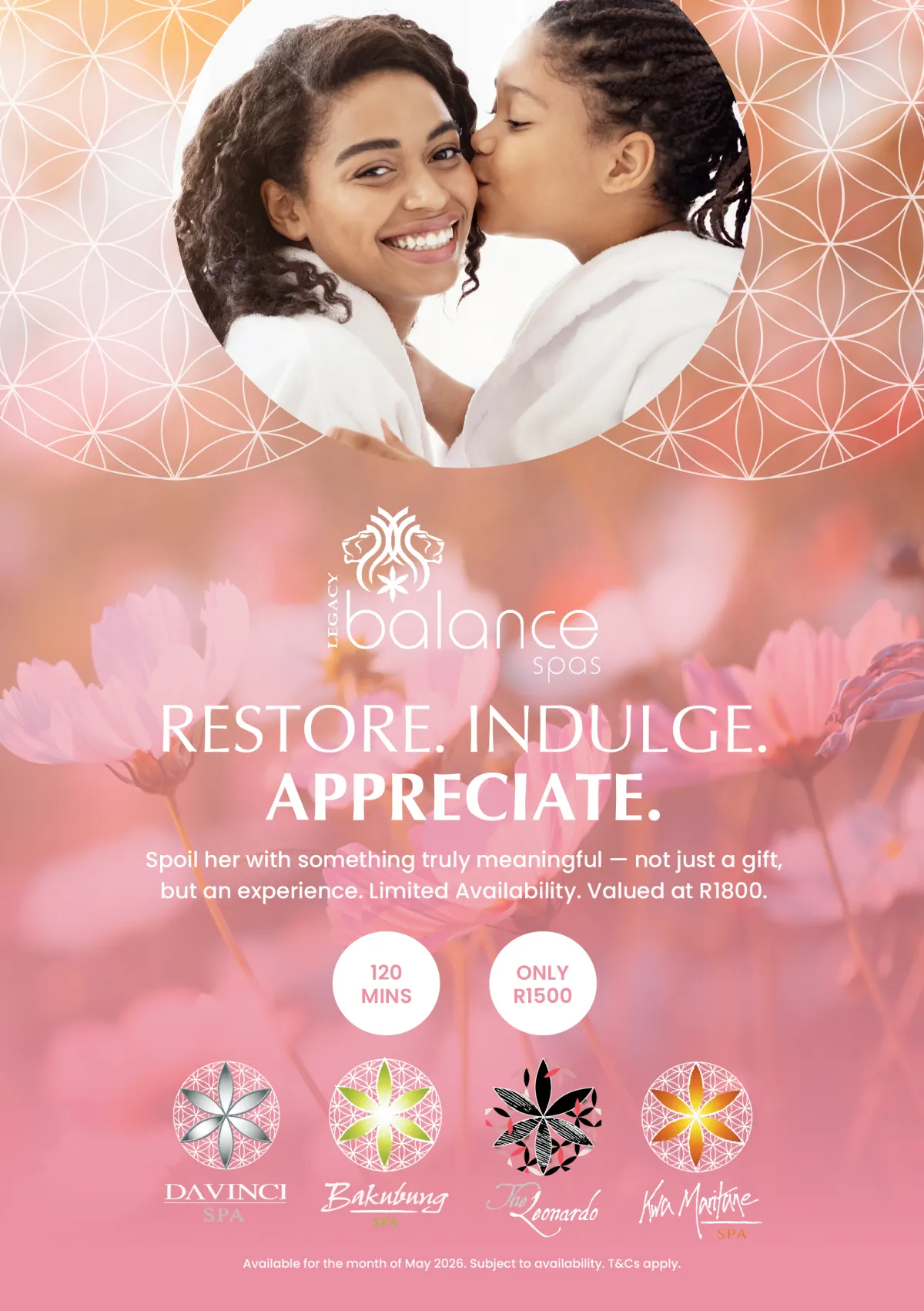 May promotion, Restore. Indulge. Appreciate.