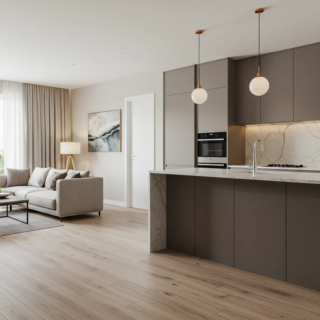 a kitchen with a center island with four bar stools