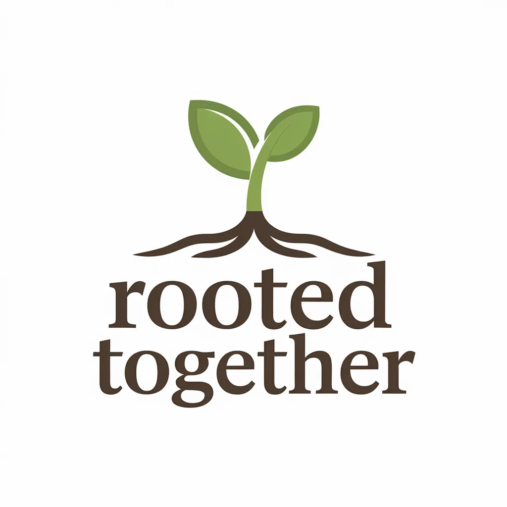 Rooted Together logo featuring a modern design with interconnected roots symbolizing growth and community.