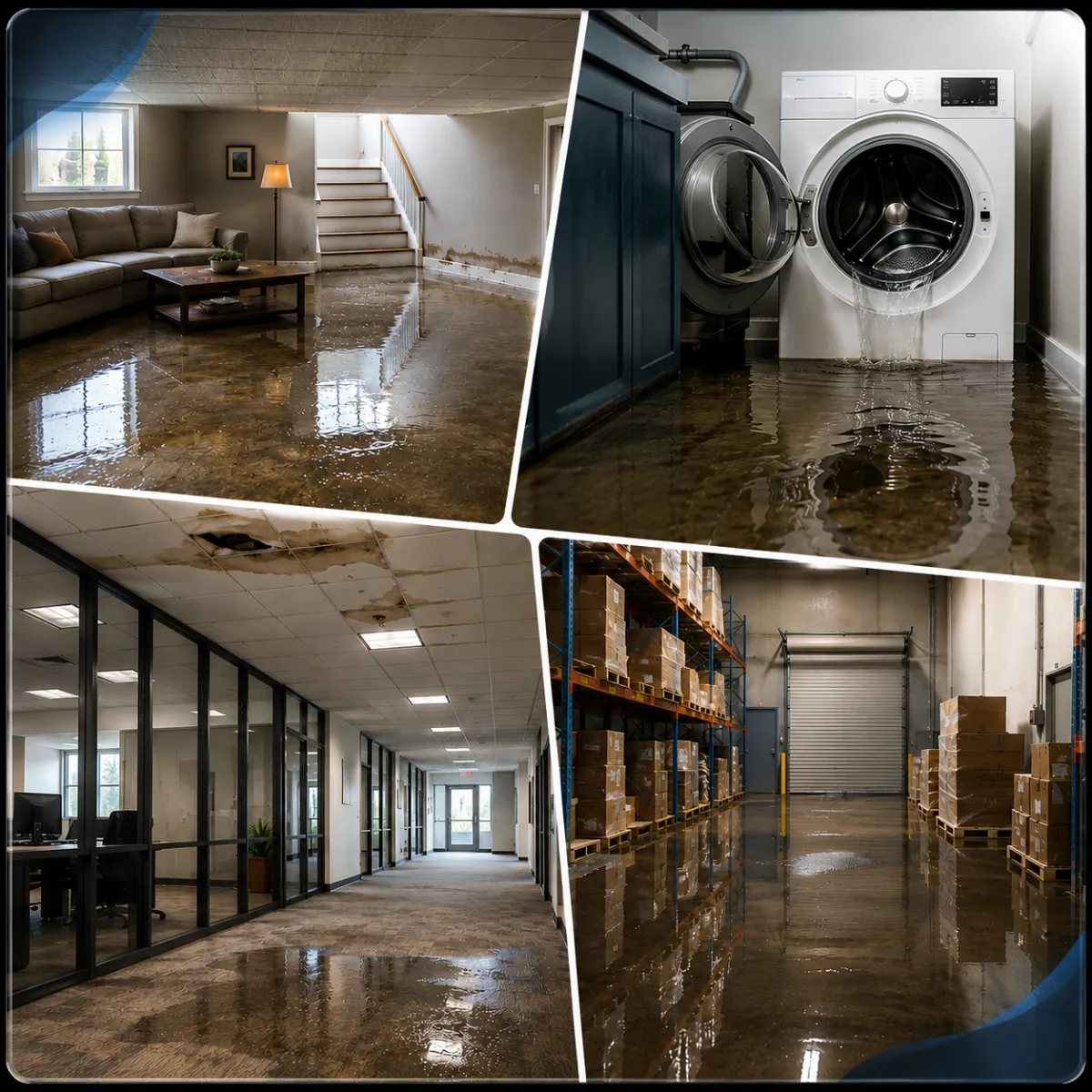 Water damage extraction in a Plano home basement and a commercial space