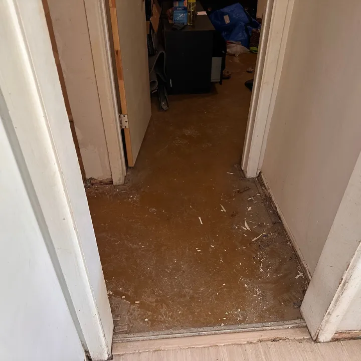Water damaged subfloor before restoration in Plano, TX