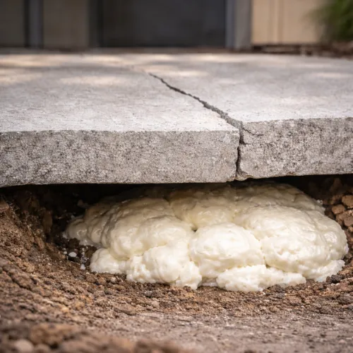 void fill with polyurethane, quck dry, reinforce concrete settlement, step 2 in concrete repair