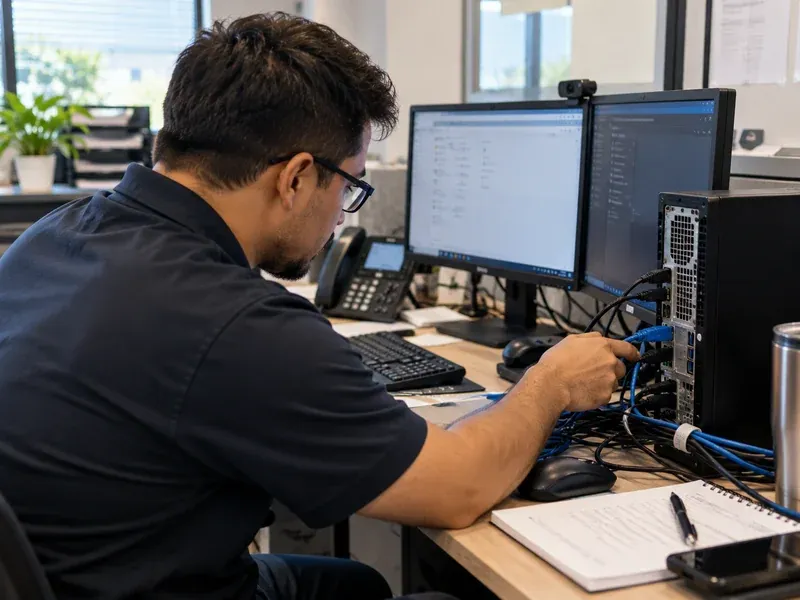 IT technician working on a business network in Lubbock