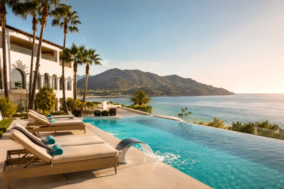 Infinity-Pool des Palasiet Wellness Clinic & Thalasso in Benicàssim mit Blick auf das Mittelmeer – exklusives Wellnesshotel für Thalasso, Erholung und Gesundheitsurlaub in Spanien.