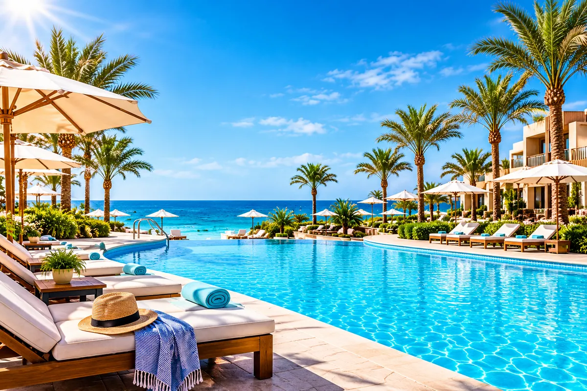 Elegante Poollandschaft im Pickalbatros Blu Spa in Hurghada mit türkisblauem Wasser und entspannter Urlaubsatmosphäre am Roten Meer.