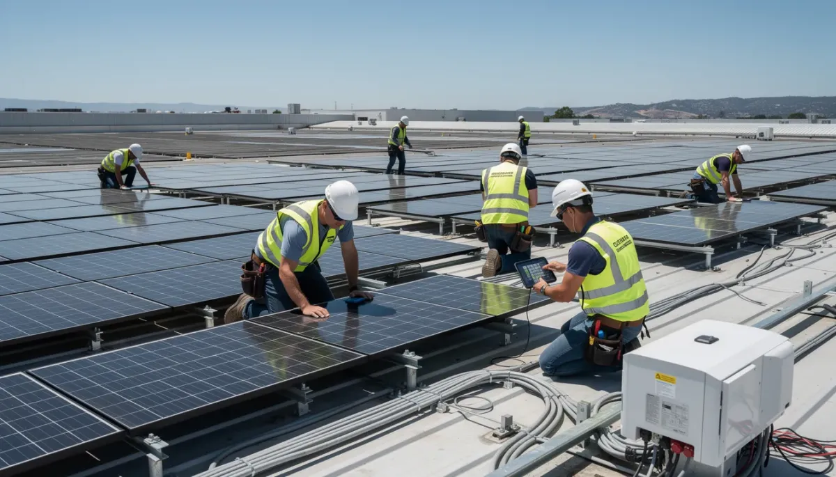 The image depicts a satisfied HVAC business owner sitting at their desk, reviewing positive online reviews on a computer. The owner appears pleased with the feedback, reflecting the success of their HVAC services and effective digital marketing strategies, which enhance their local search presence and attract more customers.