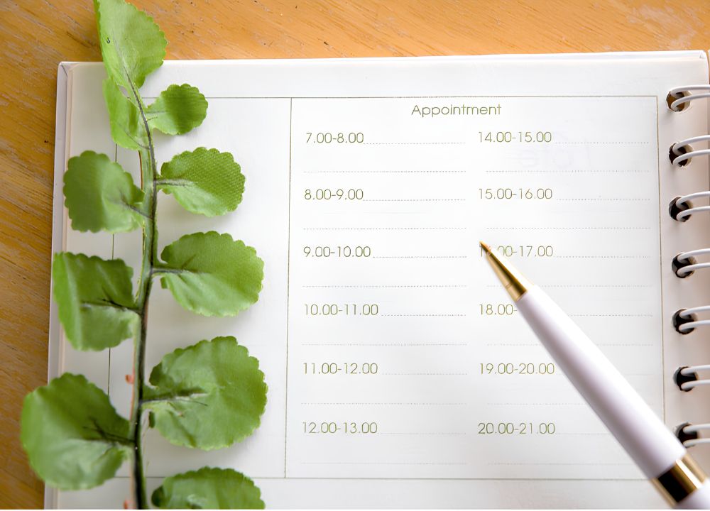 Appointment planner with a green plant representing personalized scheduling at Breakthrough Functional Medicine in Wilmington NC