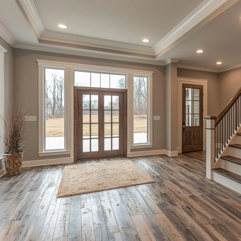Rustic luxury vinyl plank flooring example for Concord NC entryway installations