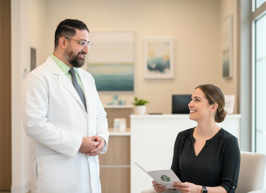 Dr. Faeq Afridi speaking with a patient at Everlasting Smiles dental office in Valley Stream NY