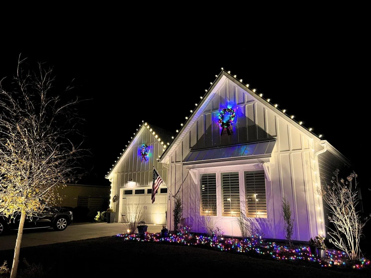 Holiday roof and landscape lights designed by Nightscapes Lighting