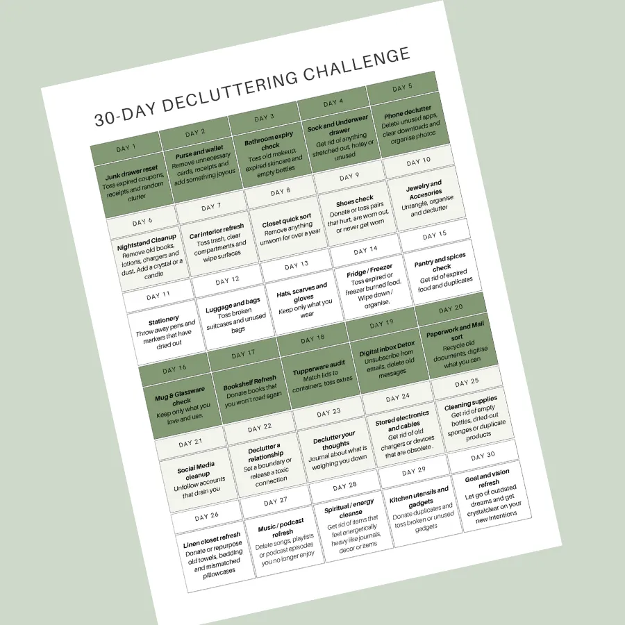 30 Day energetic decluttering challenge