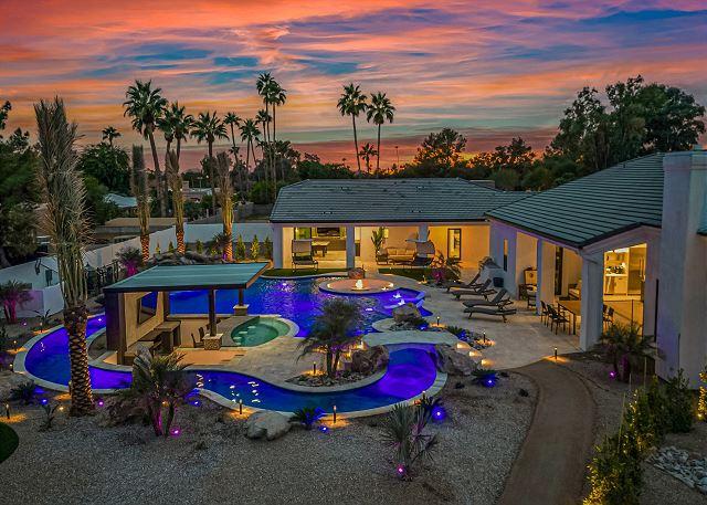 Resort-style pool with lazy river and sunken spa