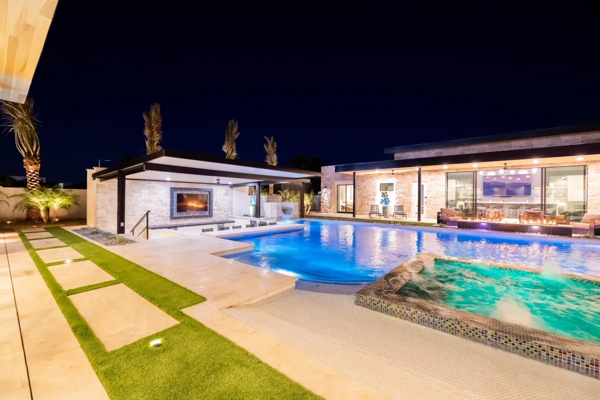 Resort pool with shallow entry for sunbathing and family fun