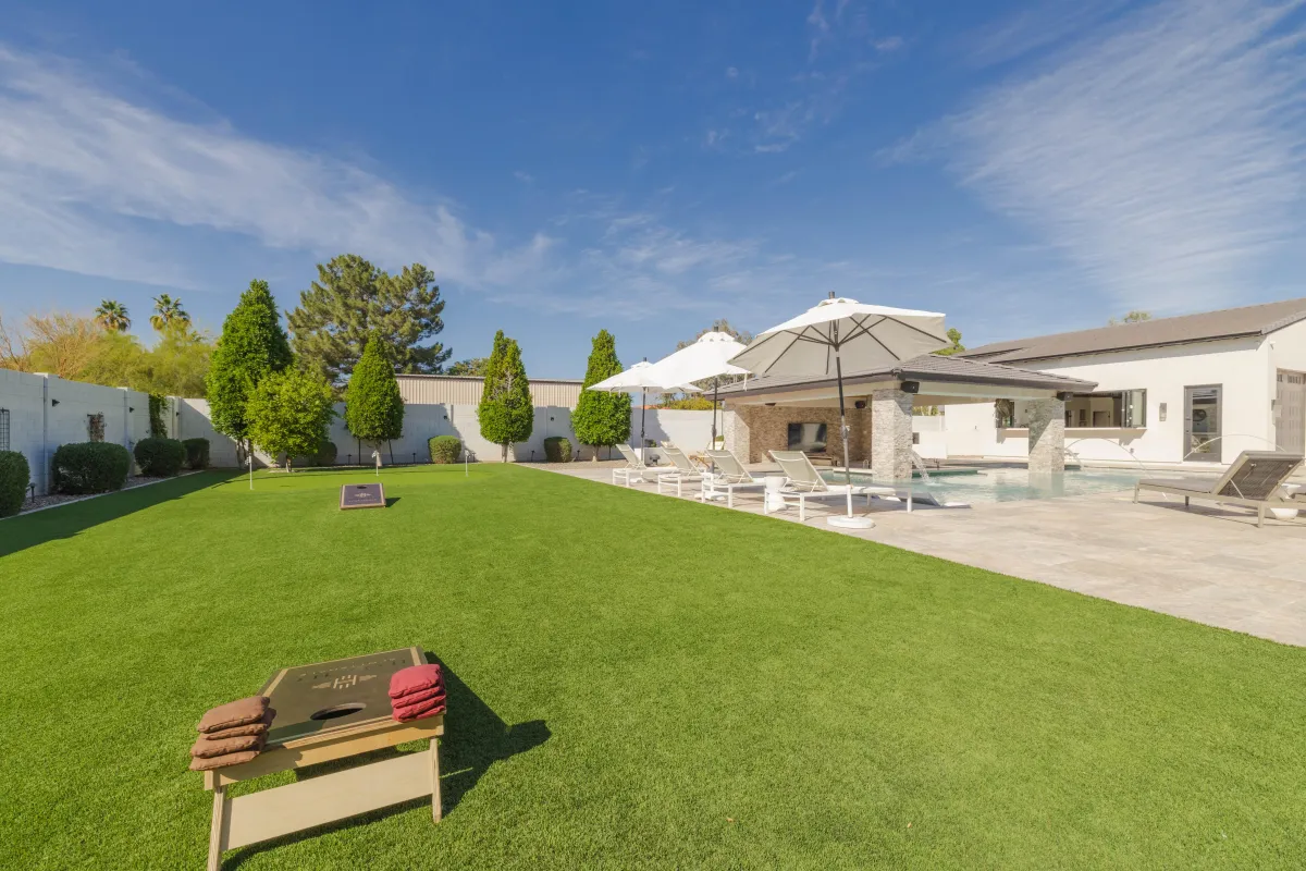 Plush seating with covered patio 