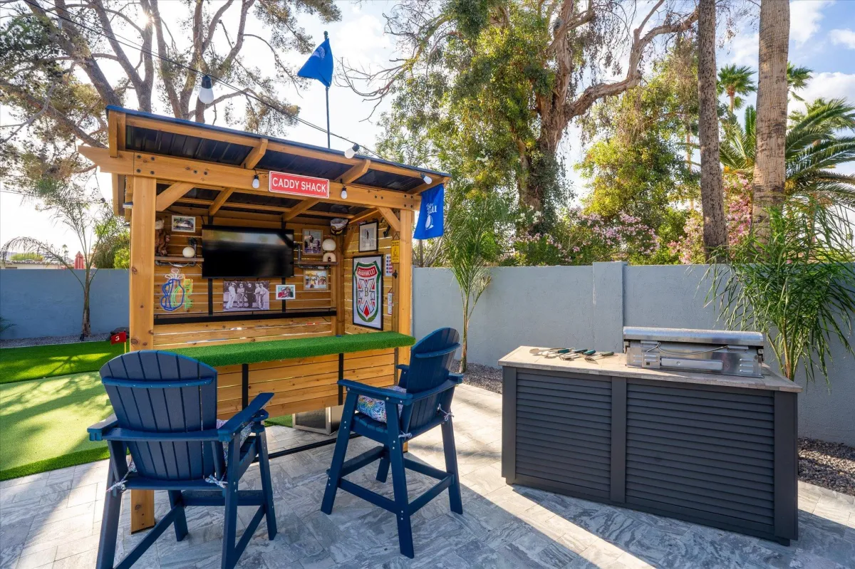 Plush seating with covered patio 