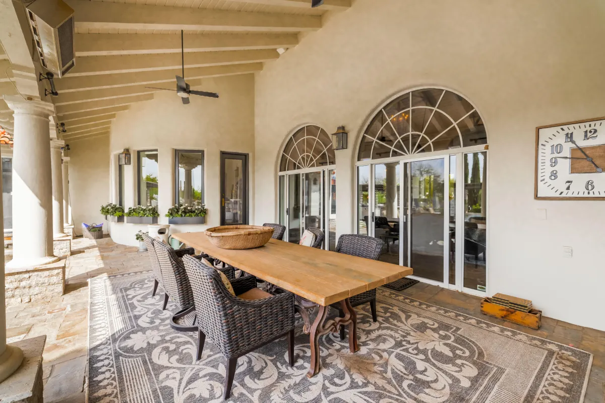 Spacious living room with vaulted ceilings and modern furnishings