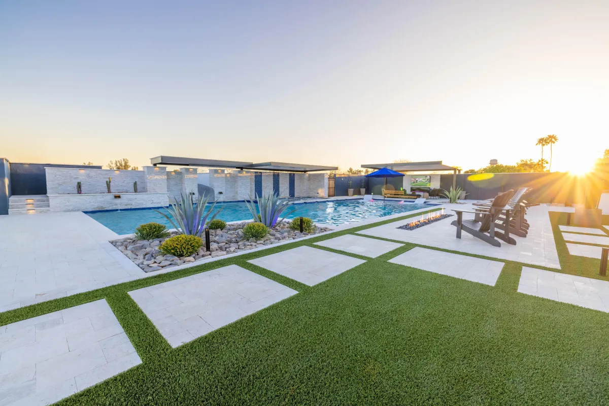 Private pool with crystal-clear water and a spacious lounge area