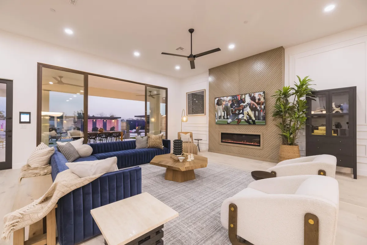 Luxurious open living space with high-end finishes and stylish accents