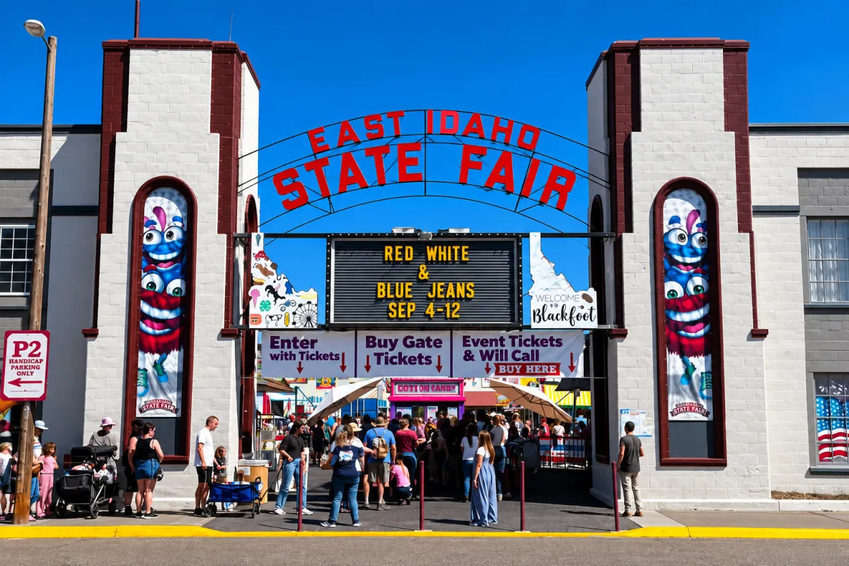 Eastern Idaho State Fair entrance in Blackfoot, Idaho, welcoming visitors to the 2026 fair