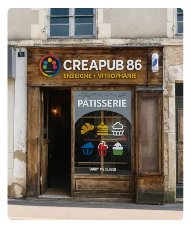 Enseigne lumineuse installée par CreaPub 86 à Poitiers – signalétique professionnelle sur mesure