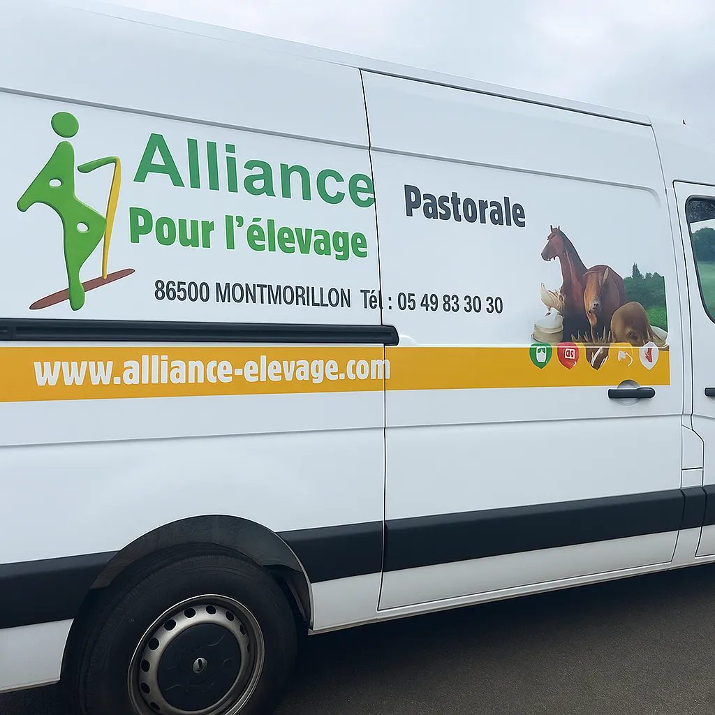 Flotte de véhicules floqués aux couleurs d’une marque locale – design réalisé par CreaPub 86