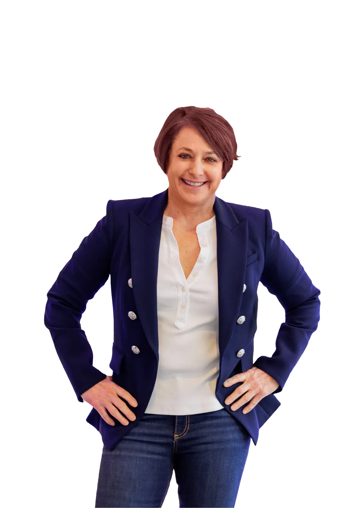 Confident leader portrait anchoring the hero section