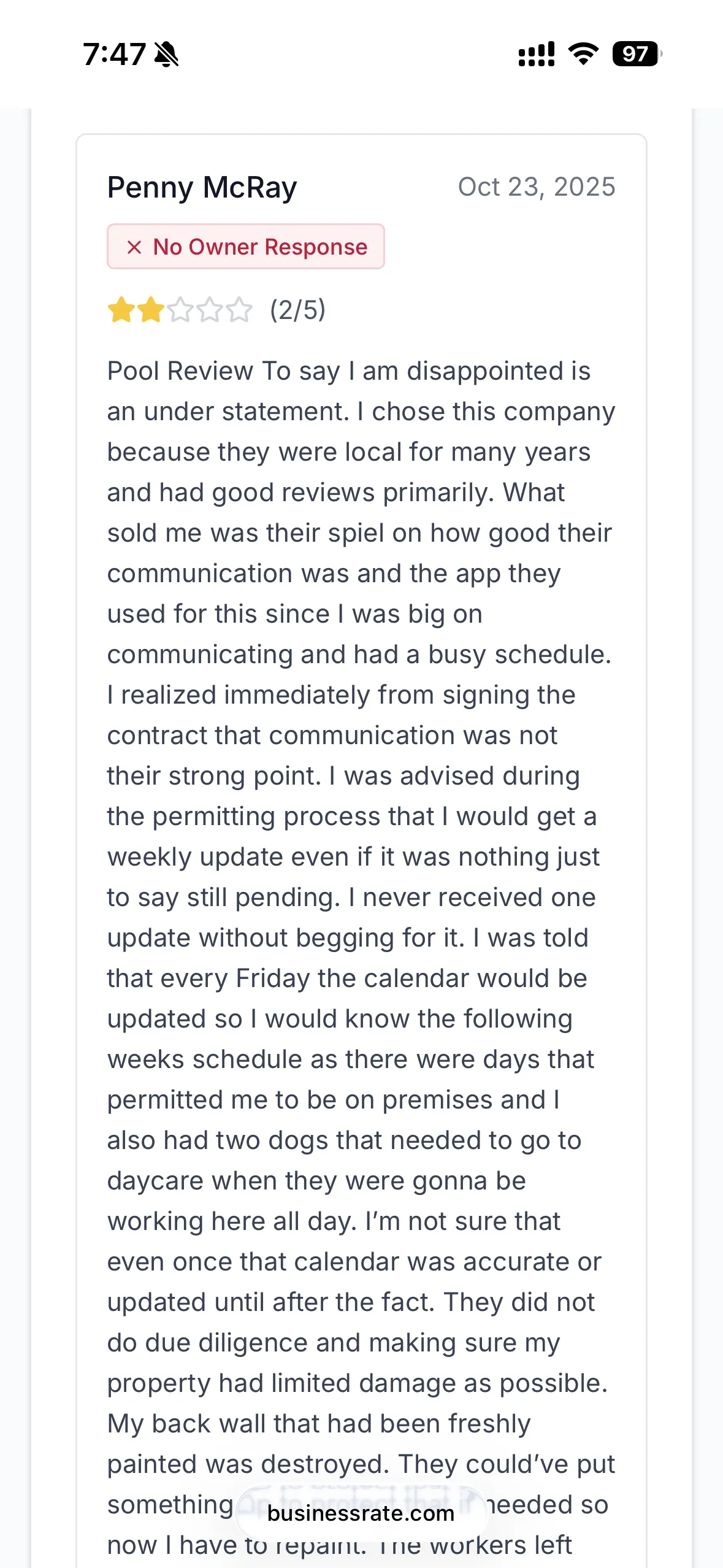 Island Way Pools Negative Review