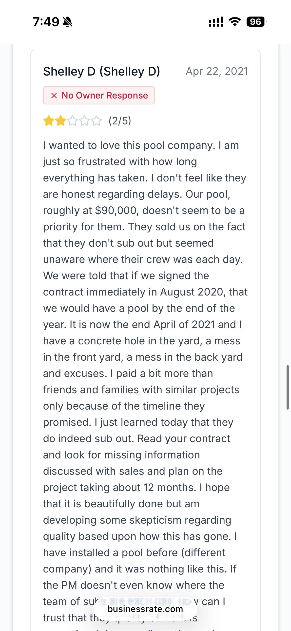 Island Way Pools Negative Review