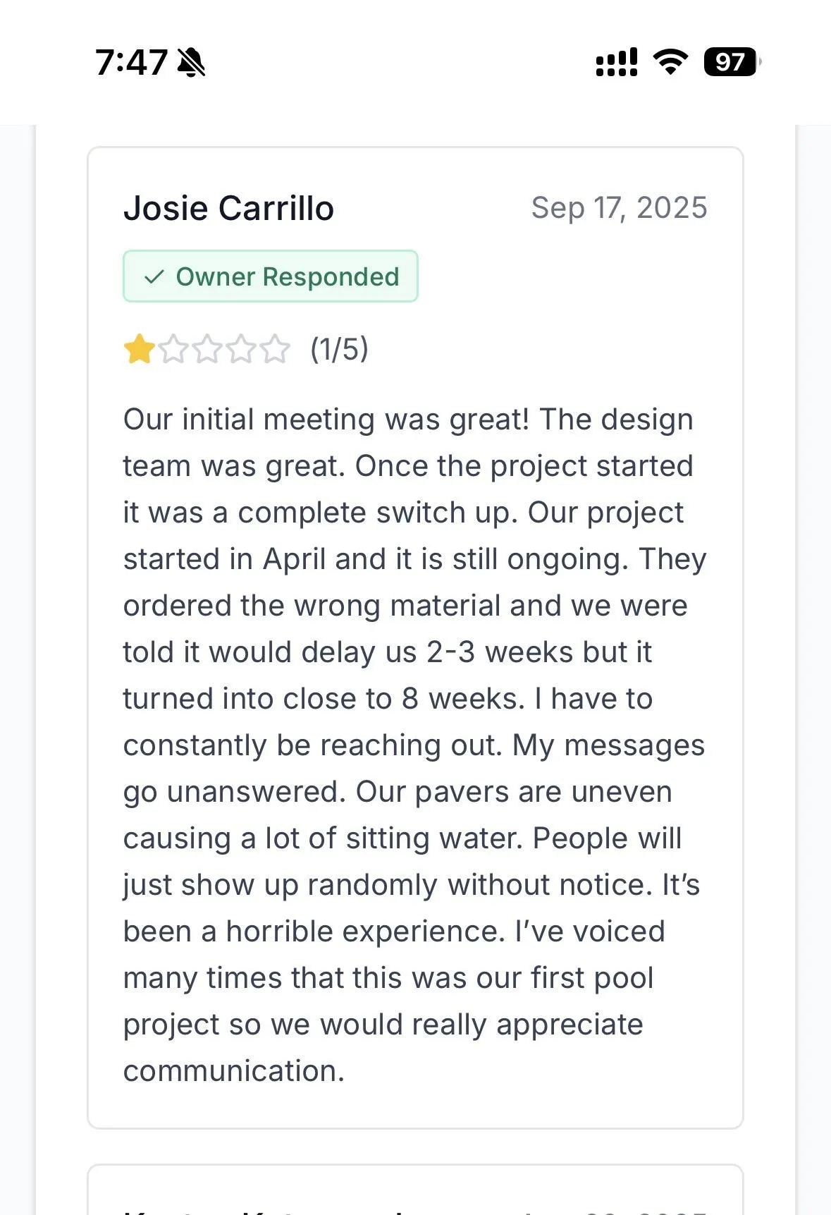 Island Way Pools Negative Review