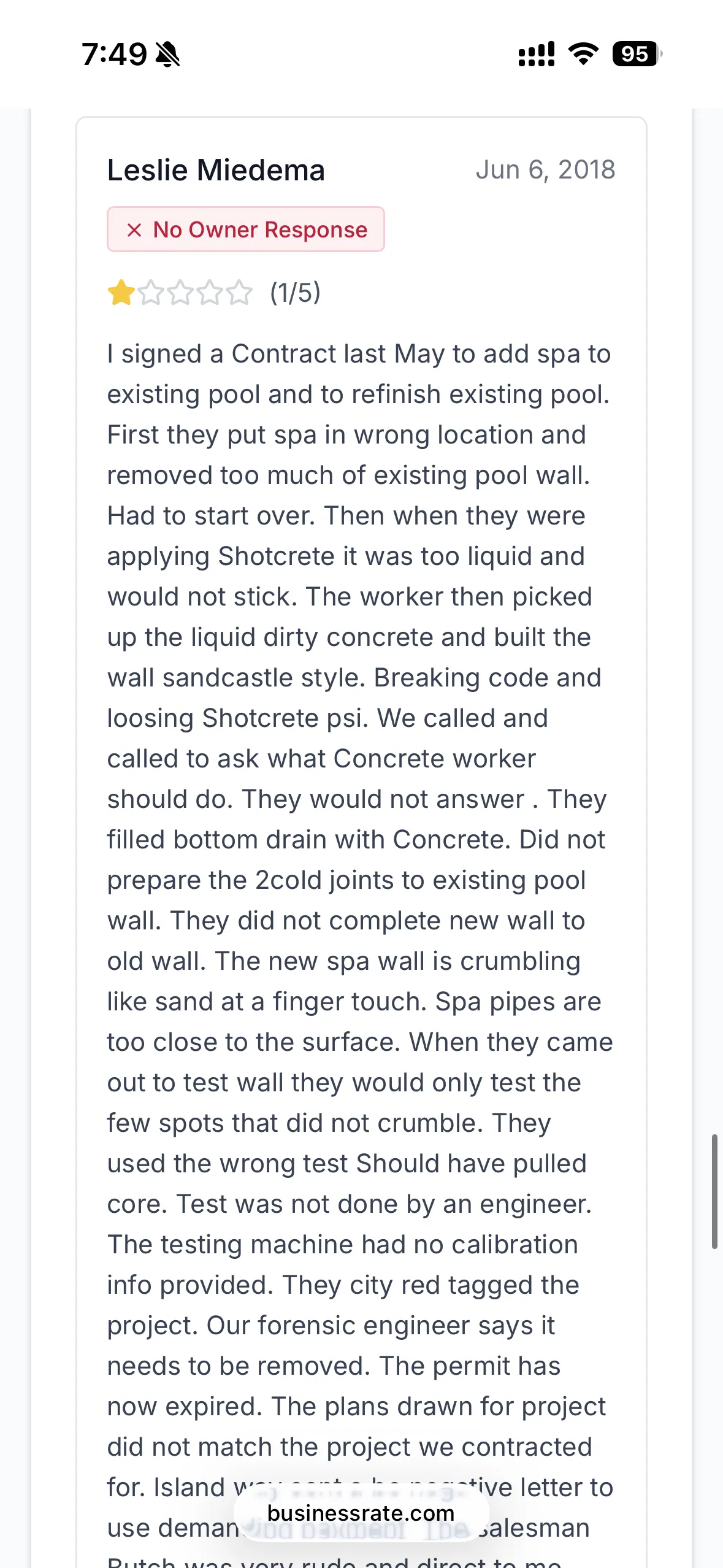 Island Way Pools Negative Review