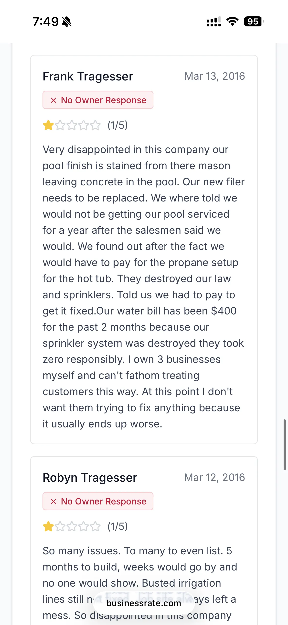 Island Way Pools Negative Review