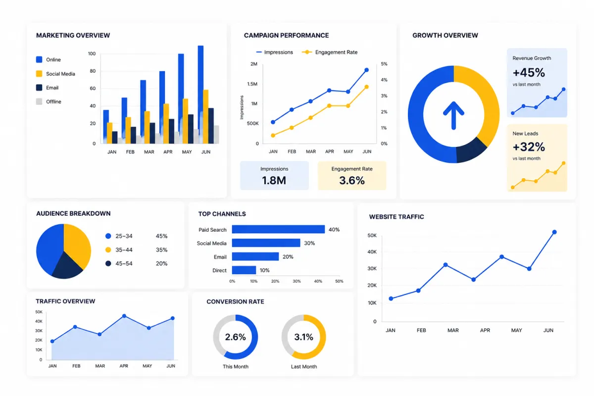 Before and After marketing dashboard comparison