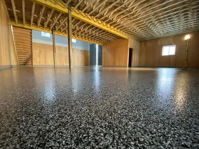 Commercial epoxy floor coating with diamond grinding surface prep