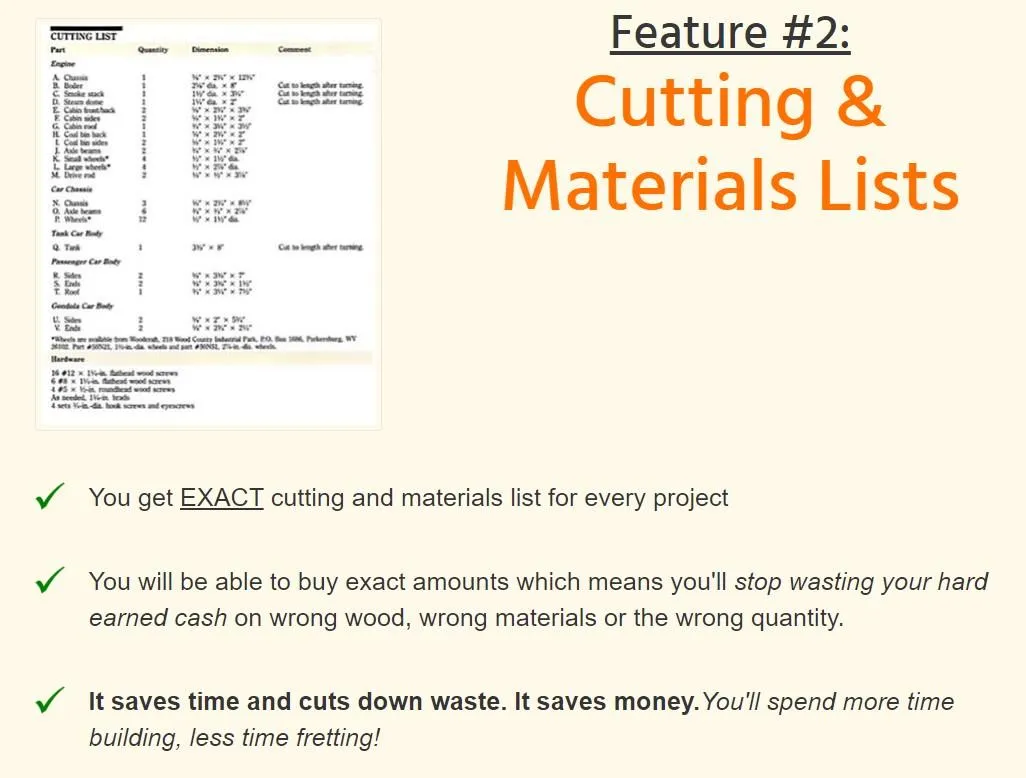 cutting and materials list