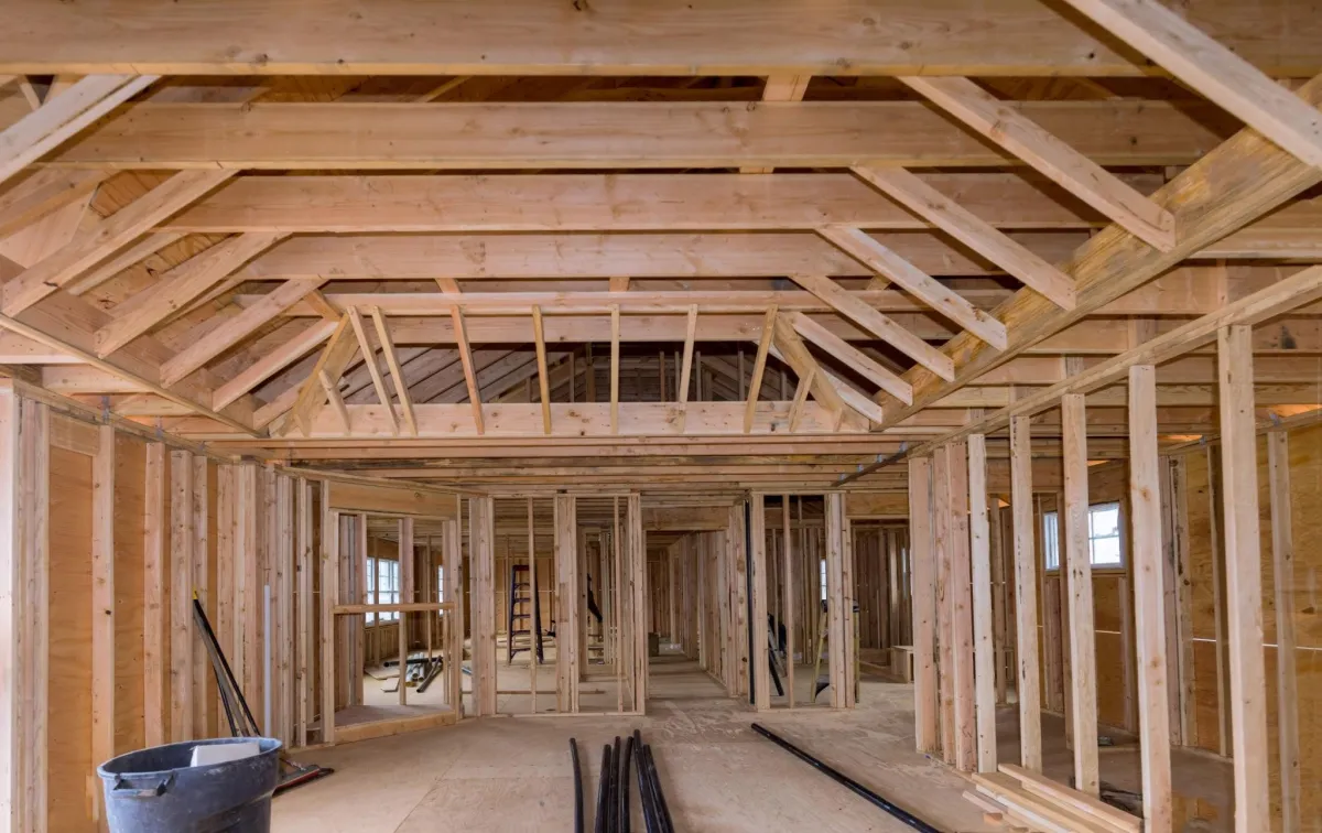 the inside of a framed house